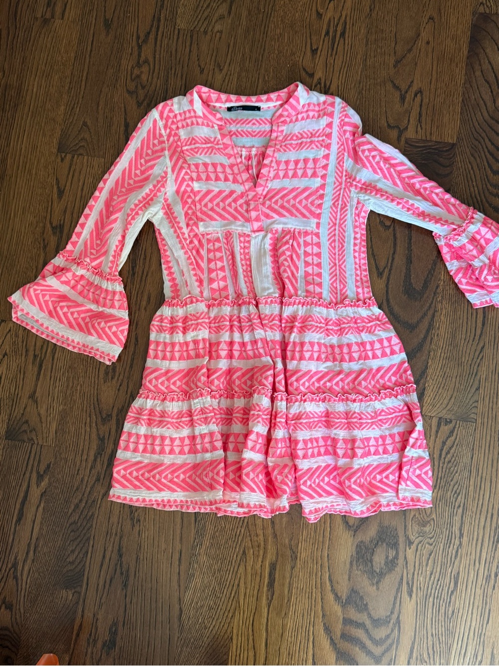 Devotion TWINS Pink & White Geometric Tiered Tunic dress